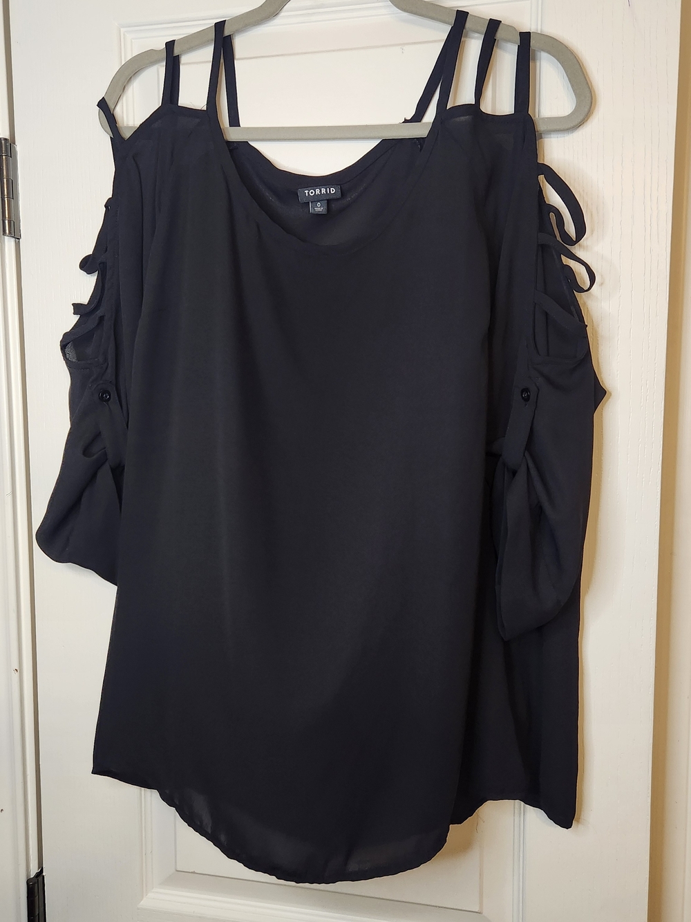 Torrid Black Cold-Shoulder Strappy Blouse - Picture 2 of 9